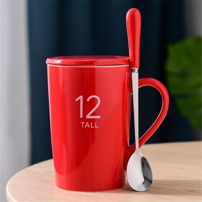 Ceramic Mug with Spoon and Lid