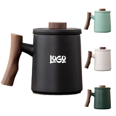 Ceramic Mug Customized with Walnut Handle Lid