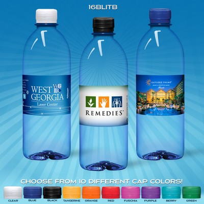 16.9 Oz. Water Custom Labeled Blue "Bullet" Bottle w/Flat Cap