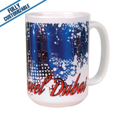15 Oz. White Ceramic Full Color Mug w/Handle