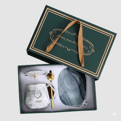 55°C Smart Thermostatic Mug Gift Set Luxury Marble Texture Ceramic Coffee Cup with Automatic Heating