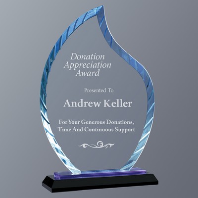 Blue Flame Accent Glass on Black Crystal Base, Medium (6"x 9-1/2"H)