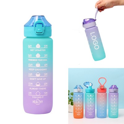 27 Oz Reusable BPA Free Leak Proof Sports Motivational Water Bottle with Time Markers and Straw