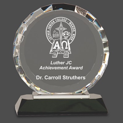 Clear Crystal Round Award w/Rectangle Facets on Black Crystal Base (6")
