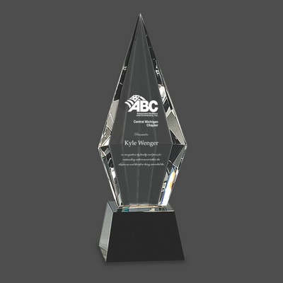 Obelisk Facet Crystal Award on Black Pedestal Base (11")