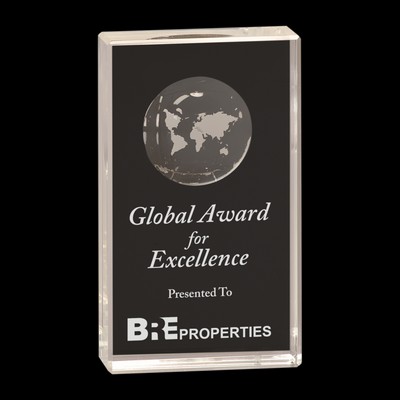 Clear Crystal Rectangle Award w/Globe Etching (6")