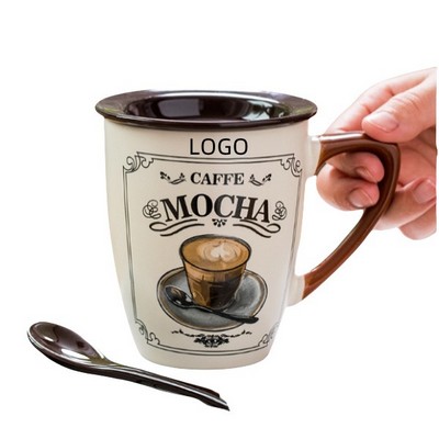 12Oz Luxury Coffee Cup With Lid And Spoon Set
