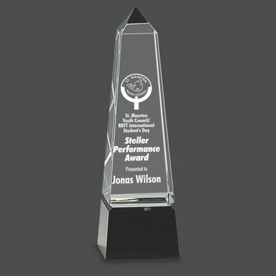 Obelisk Crystal Award on Black Pedestal Base (8")