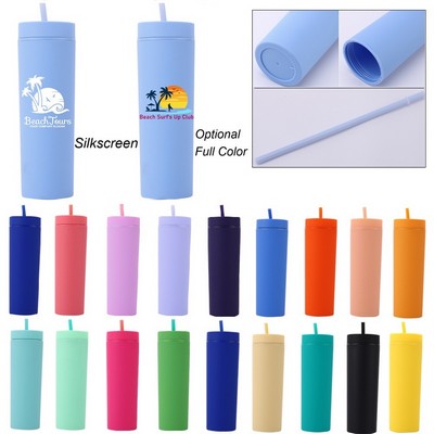 Plastic Shinny Double Wall Tumbler with Straw and Lid