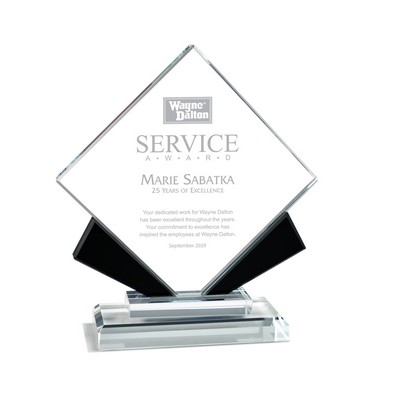 Elegant Diamond Crystal Award with Black Accents on Clear Base (7 1/2"x7 1/2")