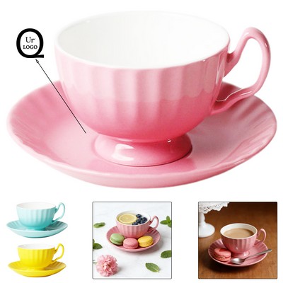 6.7 Oz Ribbed Pumpkin Cup And Saucer Sets