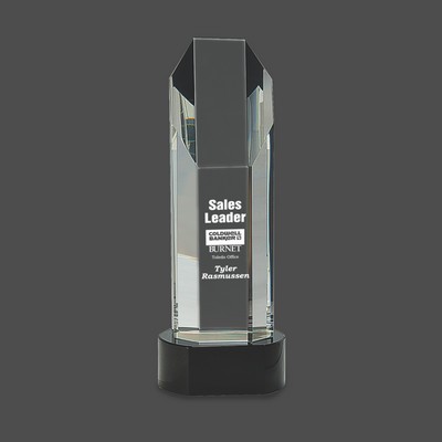 Octagon Slant-Top Crystal Award on Black Pedestal Base (10¾")