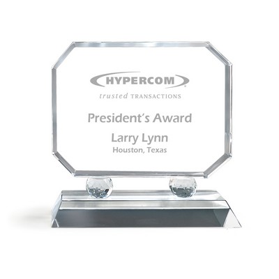 Horizontal Octagon Shaped Crystal Award on Faceted Prism Uprights on a Clear Base (7"x7")