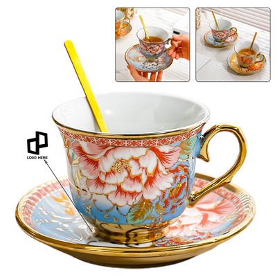 200Ml Floral Motif Ceramic Cup And Saucer Sets